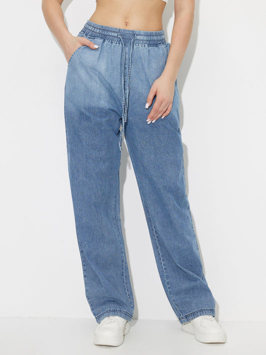 Drawstring Straight Leg Jeans 120011