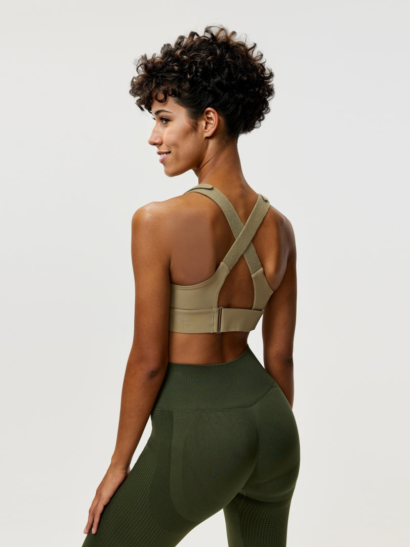 Zippered Criss Cross Back Sports Bra 106507