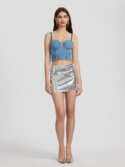 Embellished Denim Crop Top 116438