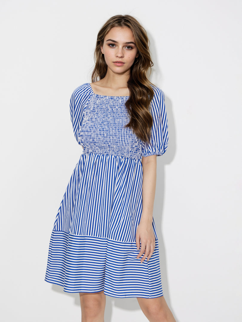 Striped Smocked A-Line Dress 120786
