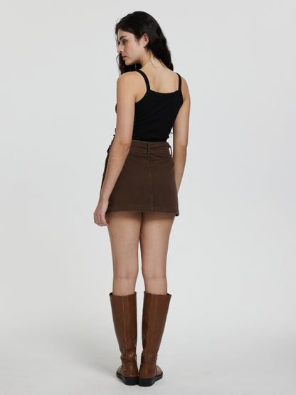 Belted Mini Denim Skirt 116715
