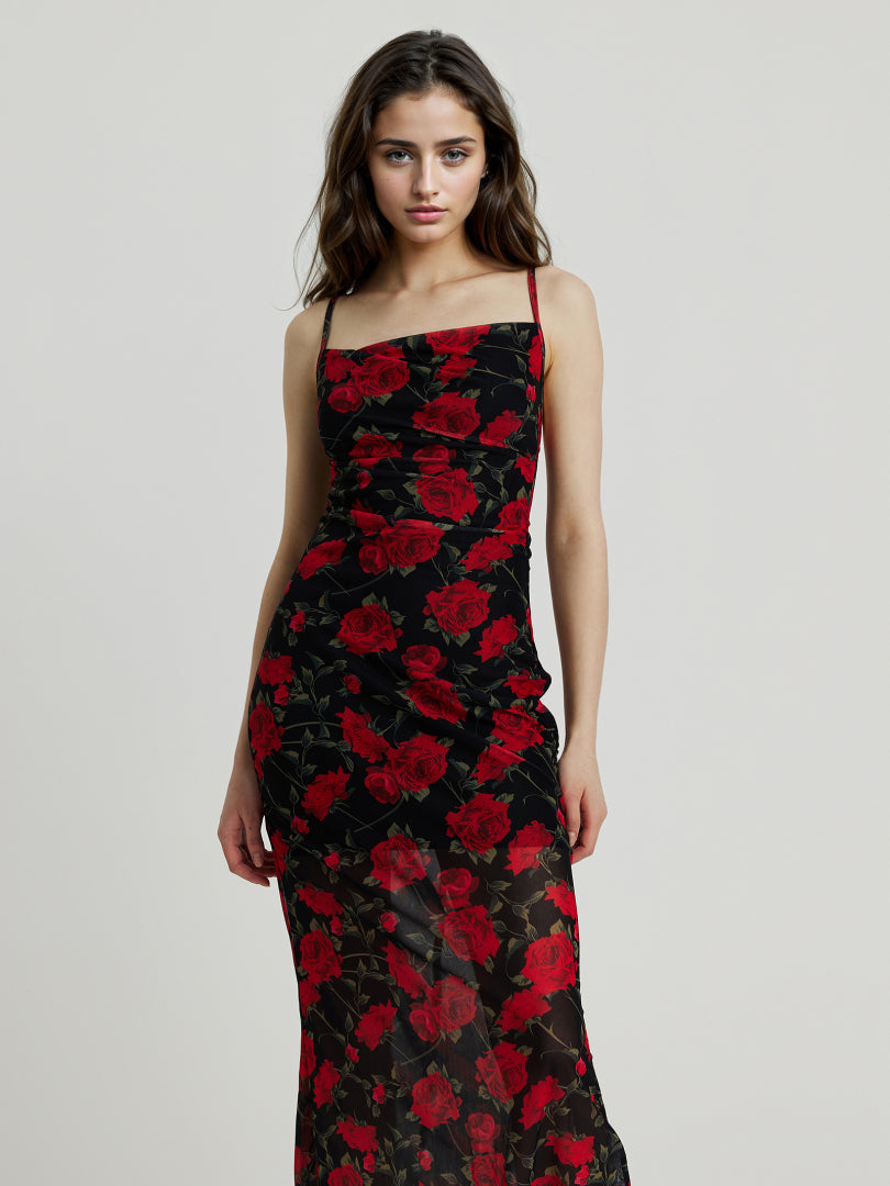 Long Gathered Sheer Cami Dress 110834