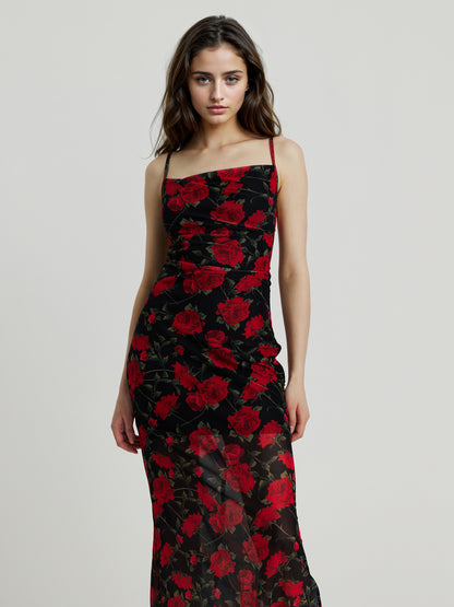 Long Gathered Sheer Cami Dress 110834