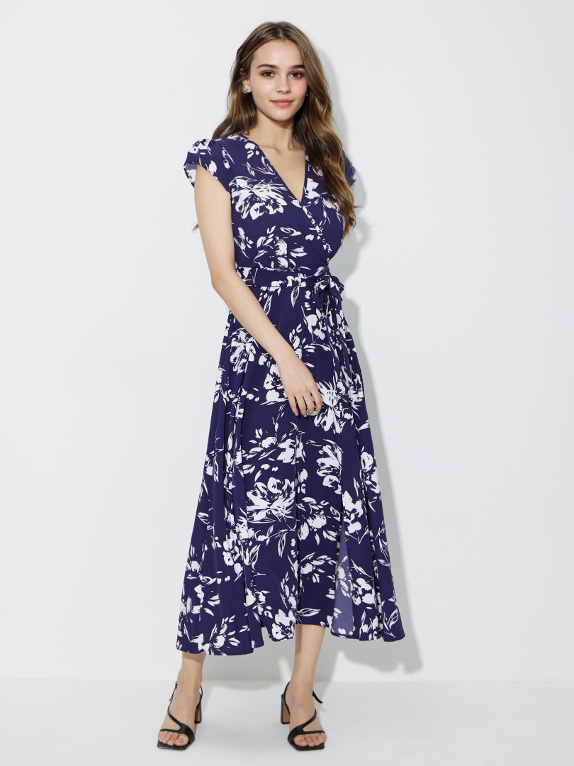 Gathered Wrap Midi Dress 120675