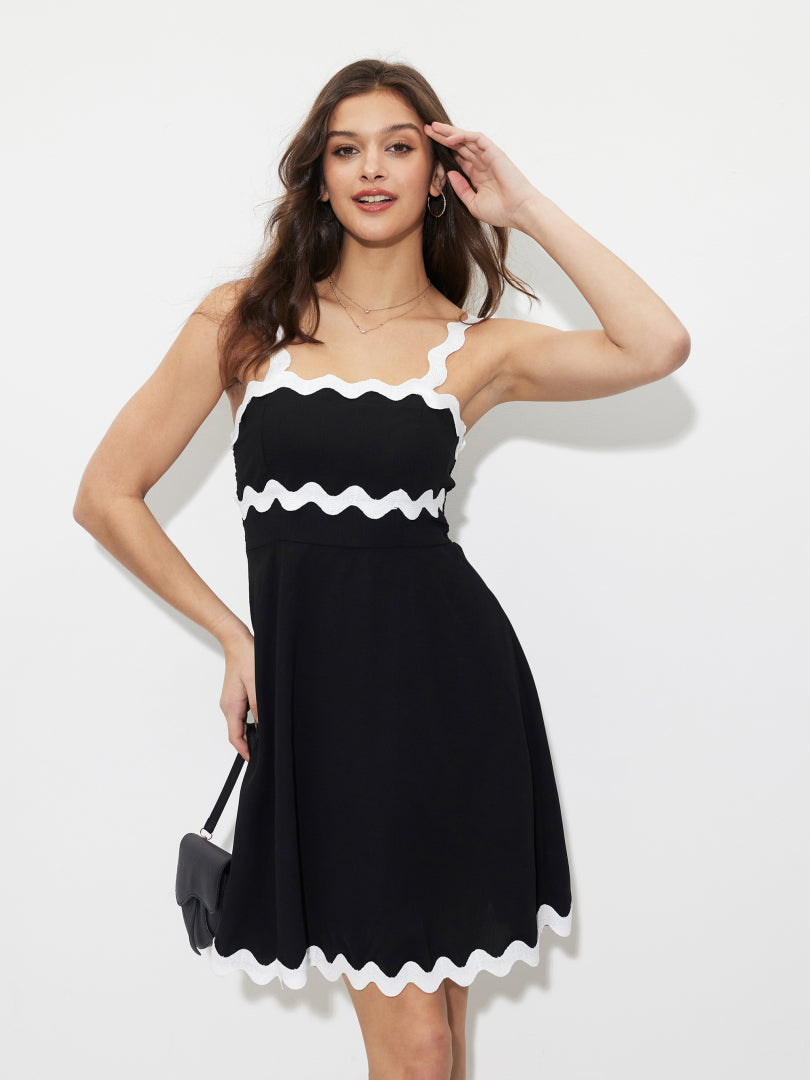 Contrast Stitch A-Line Dress 1265692