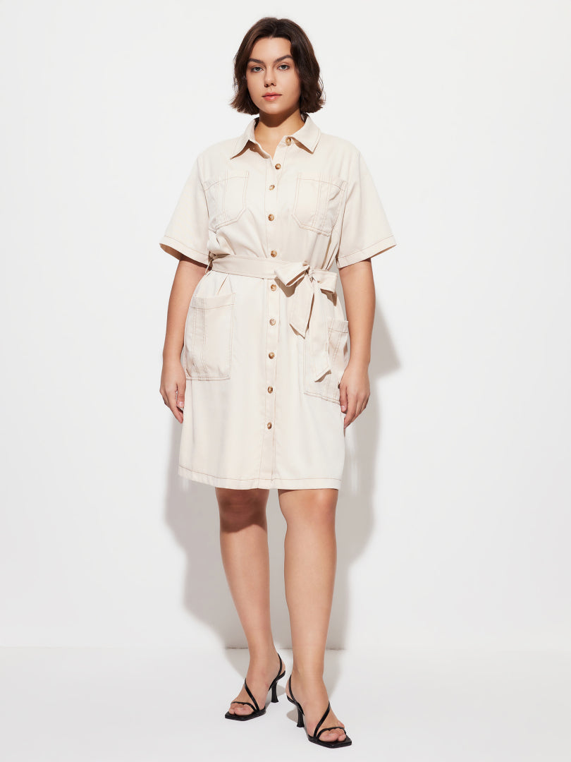 Plus Size Knotted Shirt Dress 1280822