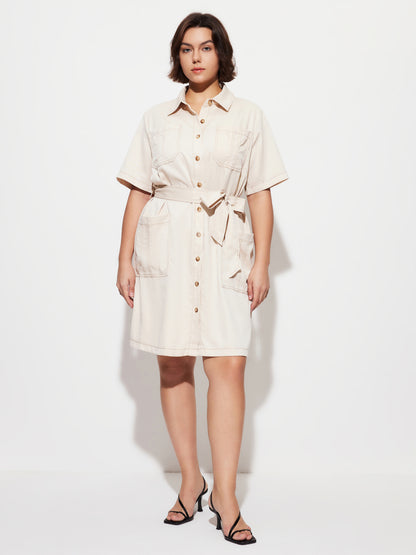 Plus Size Knotted Shirt Dress 1280822