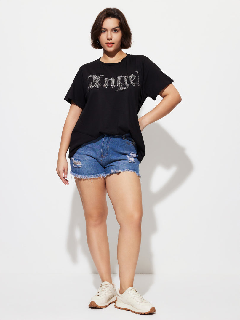 Plus Size Rhinestone Pullover T-Shirt 1288652