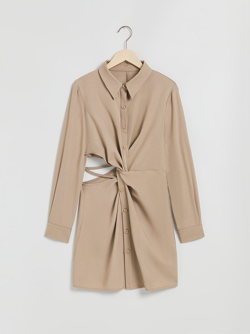 Short Cut Out Knotted Shirt Dress 109956