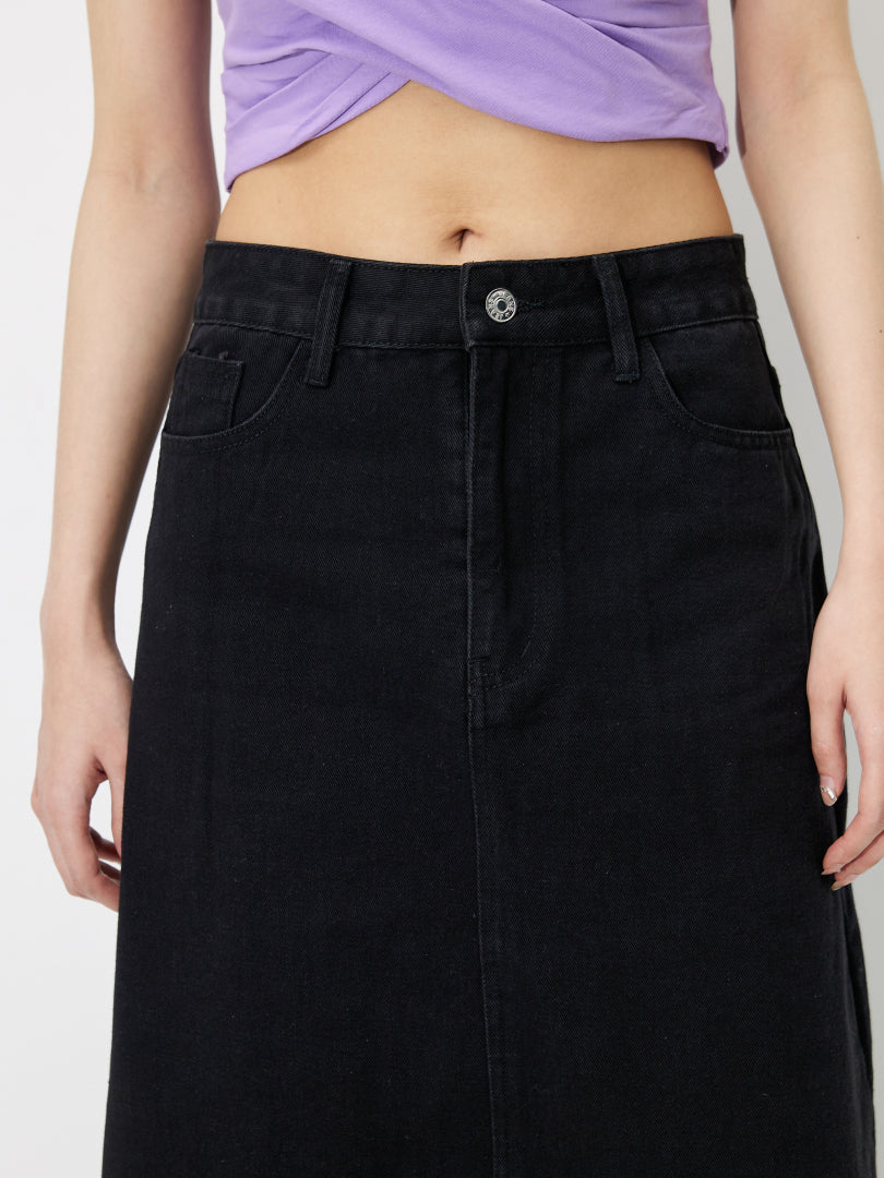 Raw Hem Denim A-Line Skirt 118456