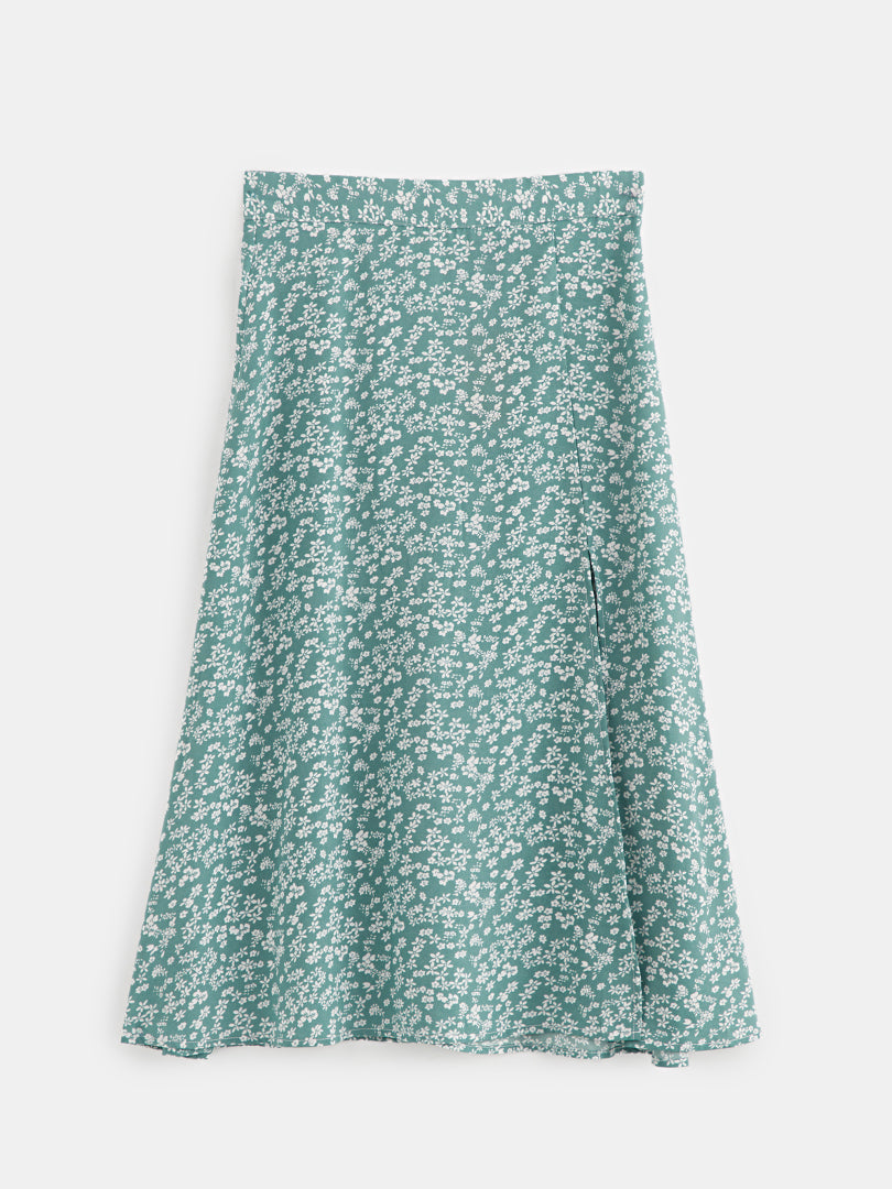 Printed Slit A-Line Midi Skirt 120680