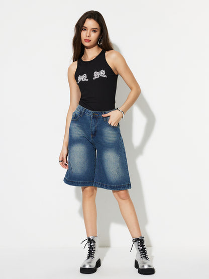 Patchwork Denim Wide leg Shorts 1294092