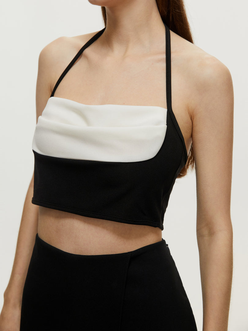 Color Block Halter Crop Top 108597