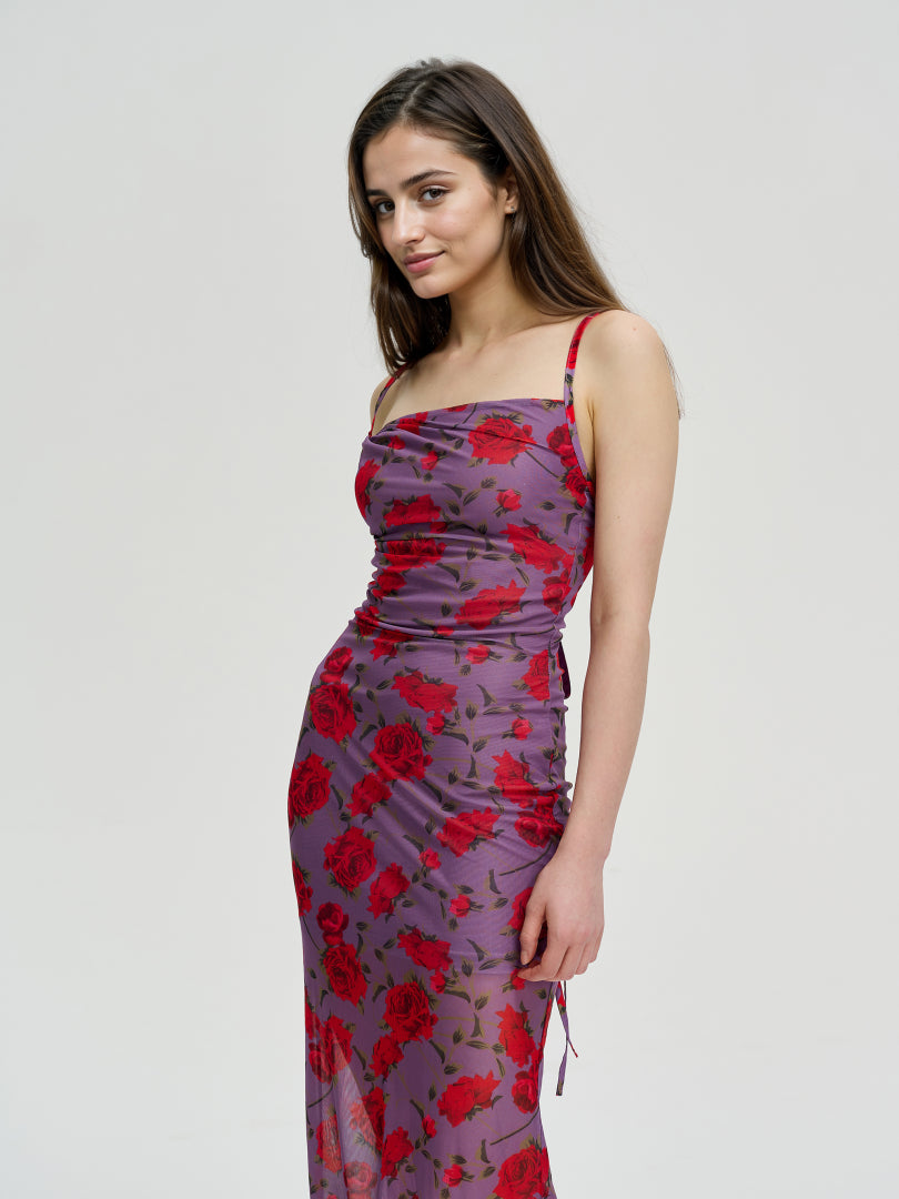 Long Gathered Sheer Cami Dress 110834
