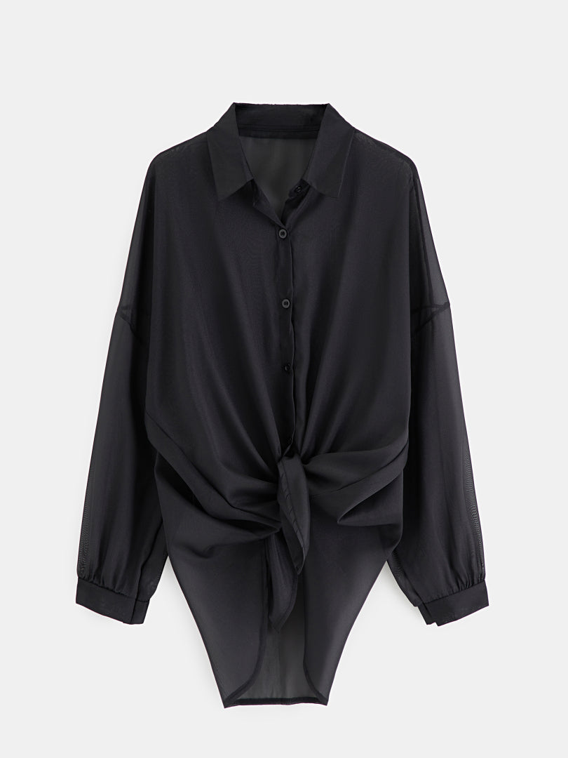 Sheer Placket Blouse 1248612