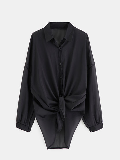 Sheer Placket Blouse 1248612