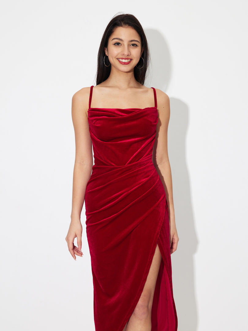 Velvet Gathered Bodycon Dress 121366
