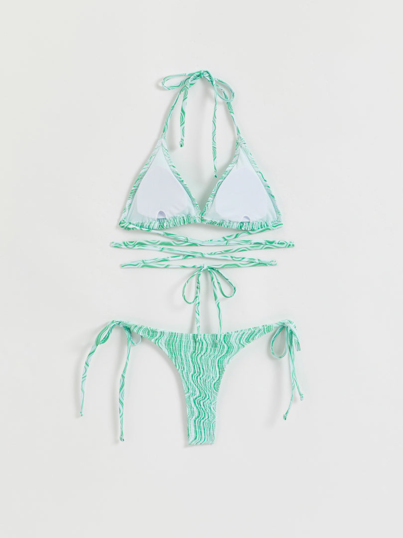 Striped Bikini Set With Tied Straps 110840