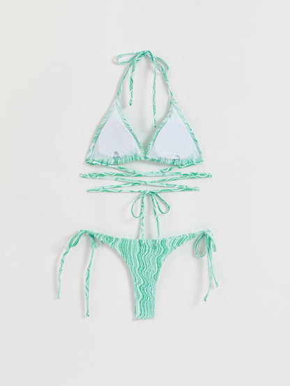 Striped Bikini Set With Tied Straps 110840