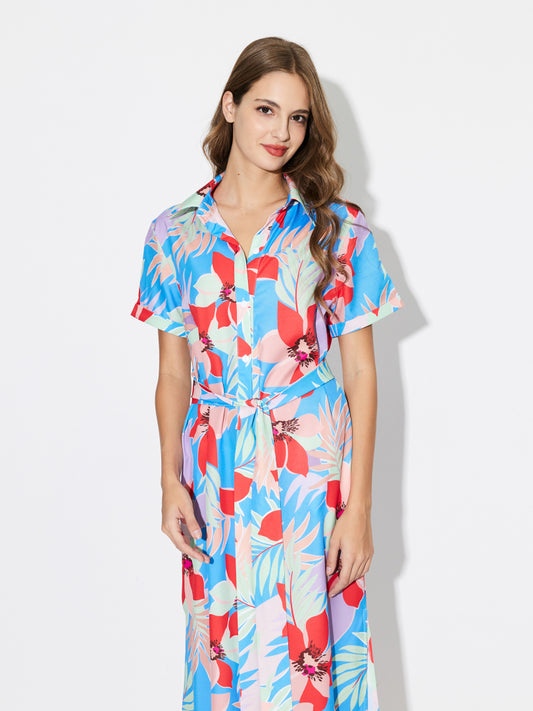Printed Belted Shirt Dress 120306