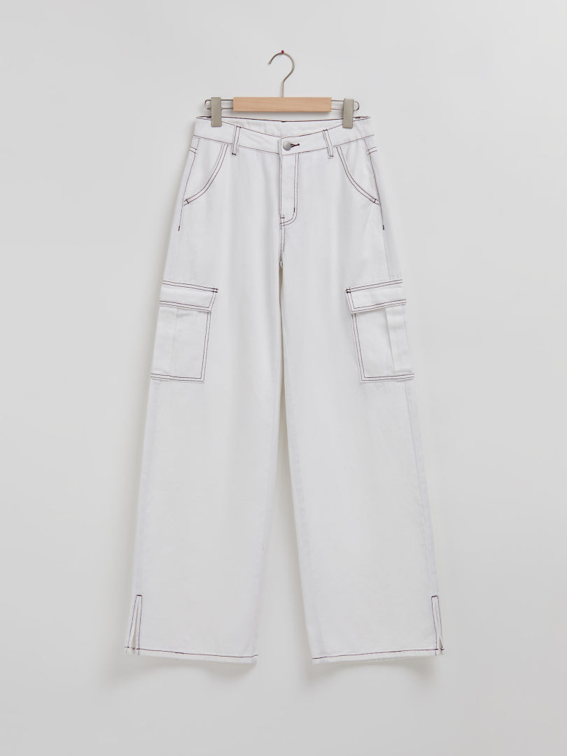 Low-waist Contrast Stitch Wide Leg Jeans 110111