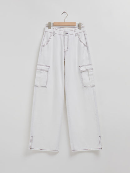 Low-waist Contrast Stitch Wide Leg Jeans 110111