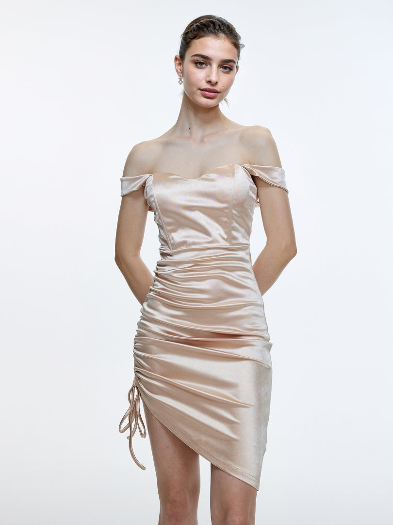 Drawstring Bodycon Satin Dress 111855