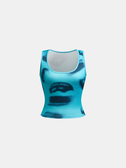 Ribbed Printed Fitted Crop Top 1230361