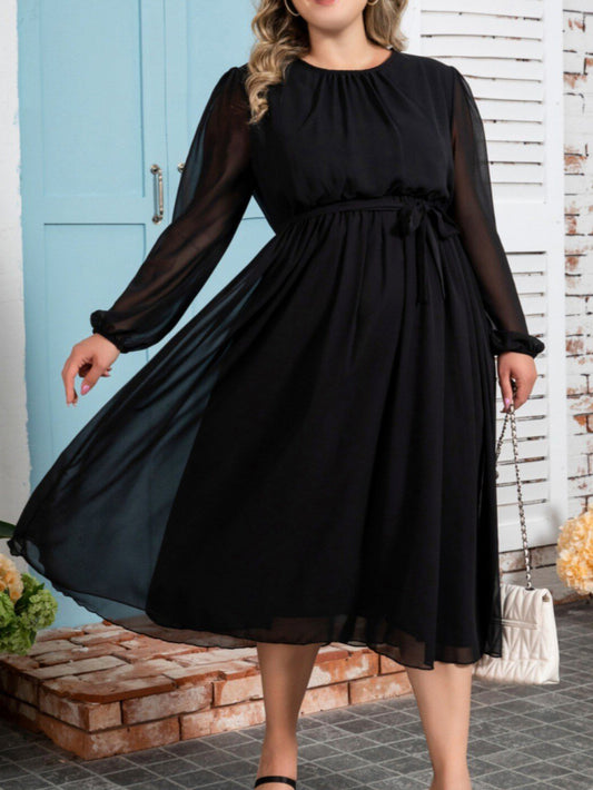Plus Size Belted A-Line Dress 1251662
