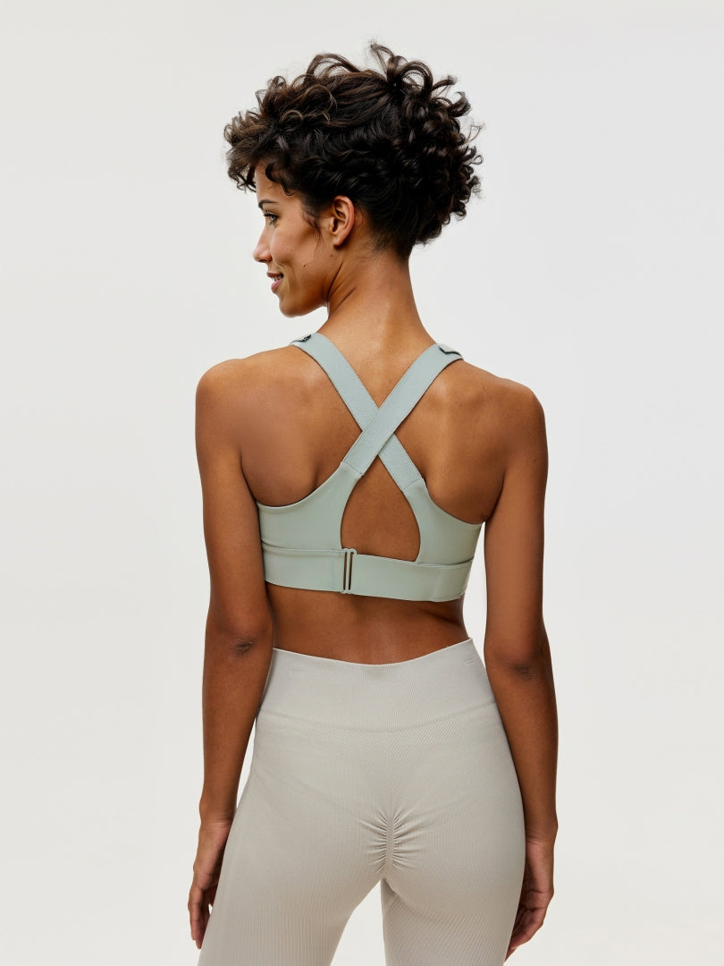 Zippered Criss Cross Back Sports Bra 106507