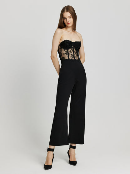 Embroidery Tube Corset Jumpsuit 105739