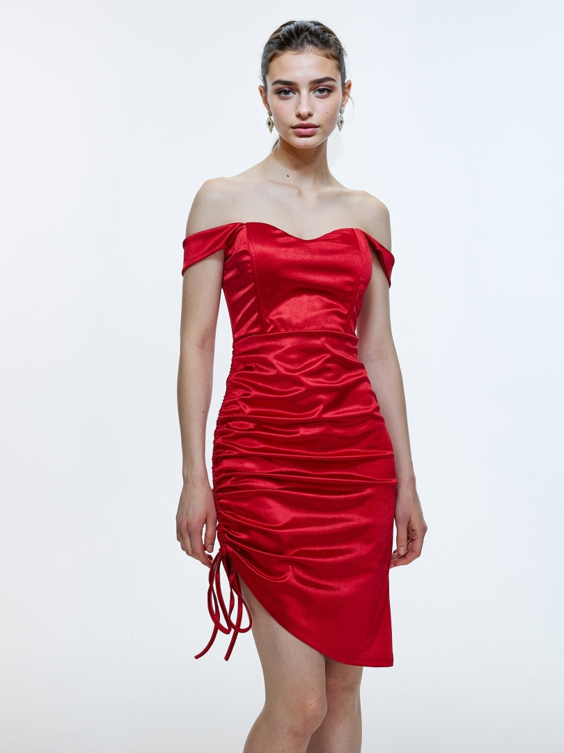 Drawstring Bodycon Satin Dress 111855