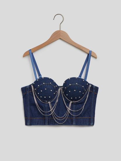 Embellished Denim Crop Top 116438