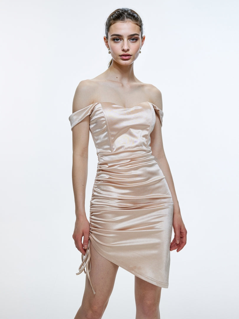 Drawstring Bodycon Satin Dress 111855