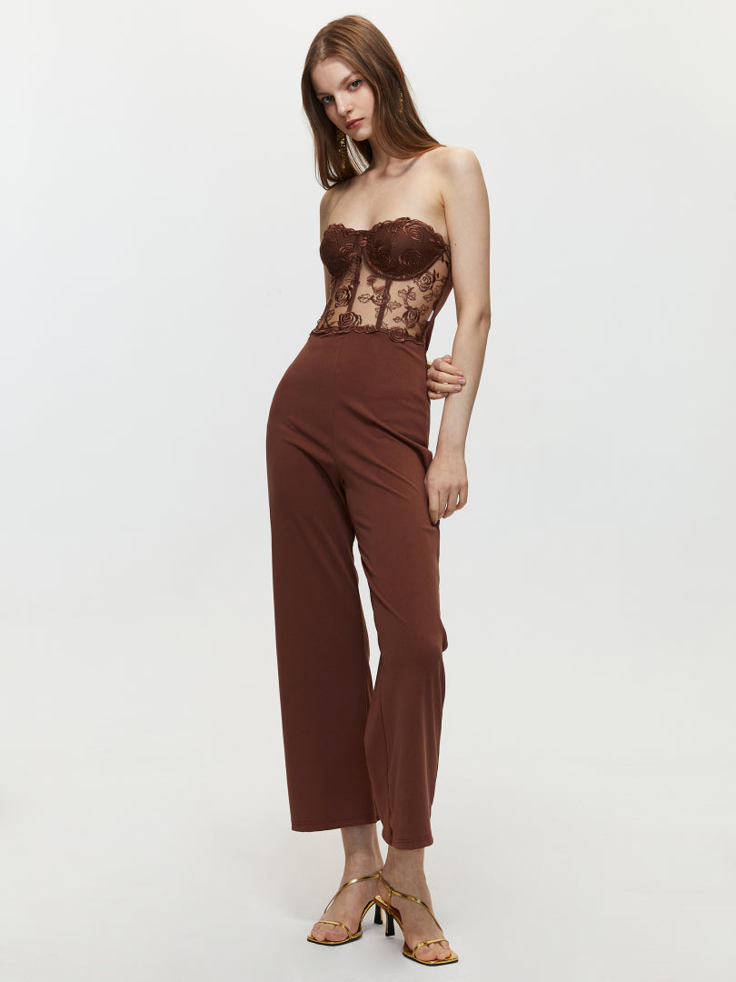 Embroidery Tube Corset Jumpsuit 105739