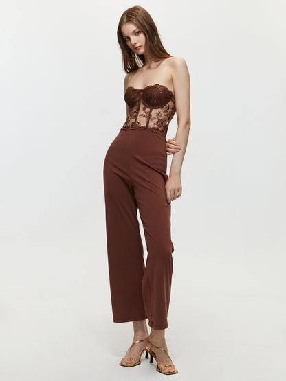 Embroidery Tube Corset Jumpsuit 105739