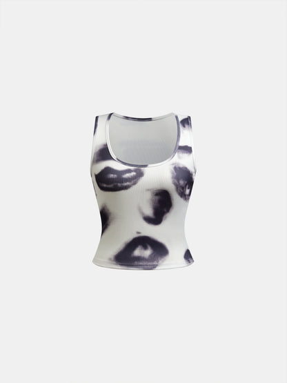 Ribbed Printed Fitted Crop Top 1230361
