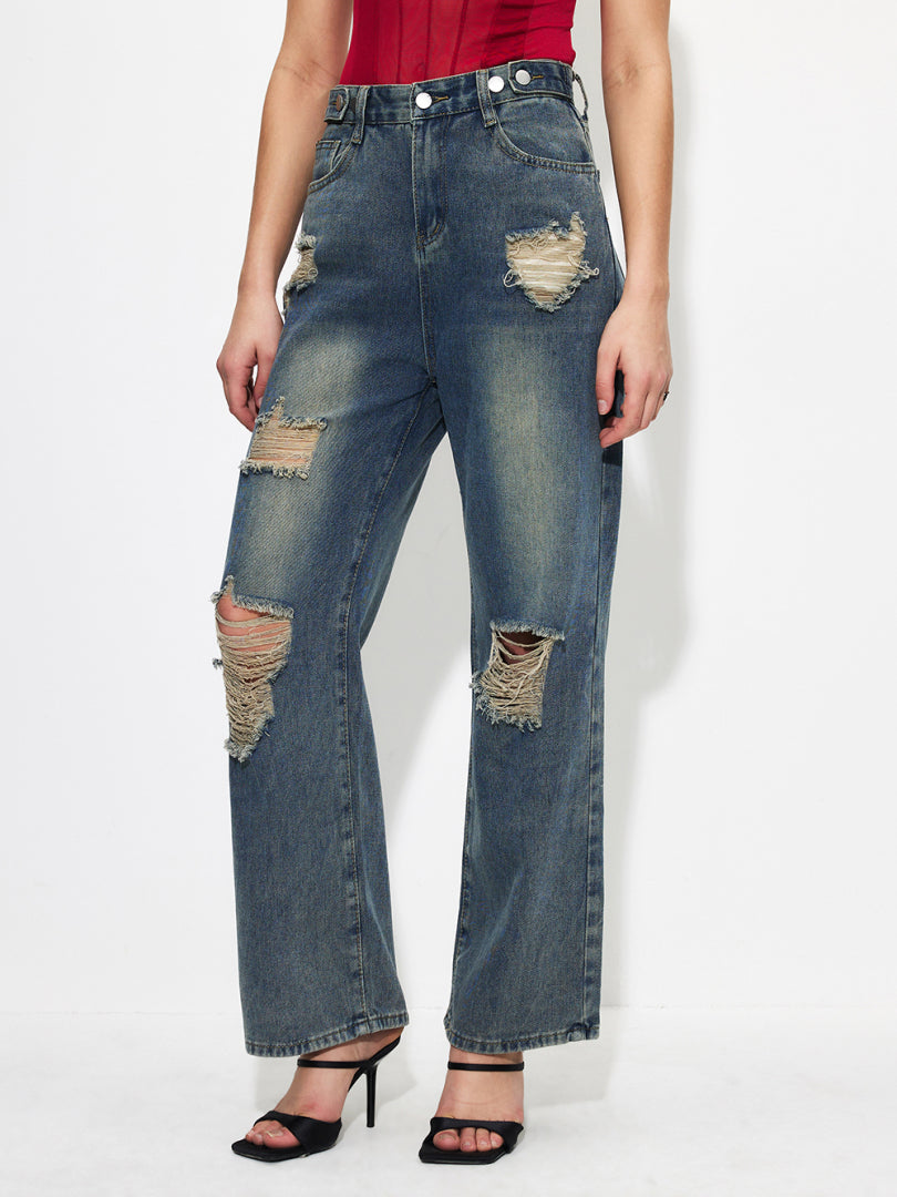 Ripped Straight Leg Jeans 1260102