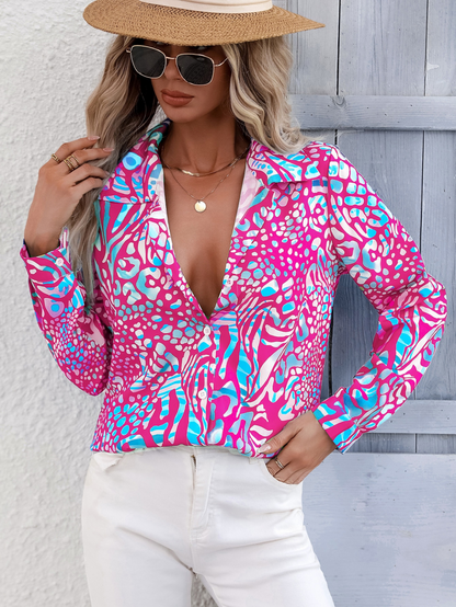 Color Block Half Placket Blouse 1300892