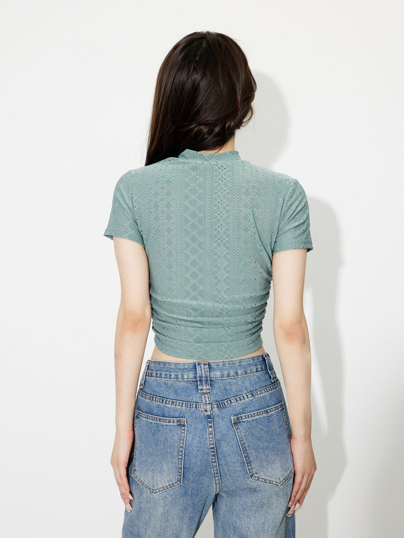 Embroidered Ruched Crop Top 120376