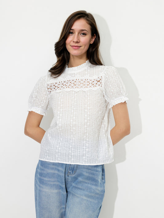 Embroidered Lace-Trimmed Top 120890