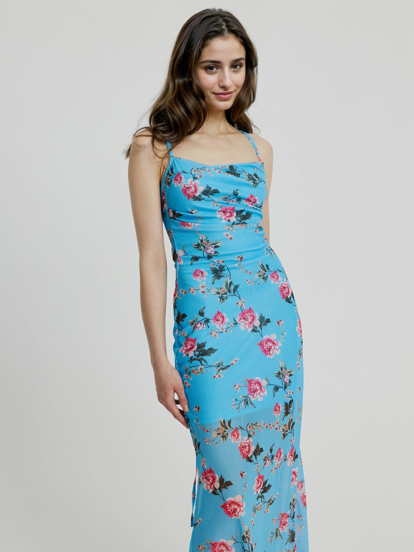 Long Gathered Sheer Cami Dress 110834