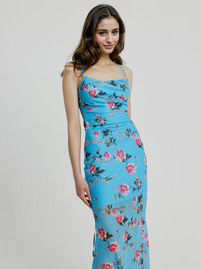 Long Gathered Sheer Cami Dress 110834