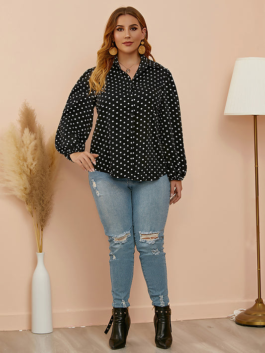 Plus Size  Polka Dot Blouse 1241042