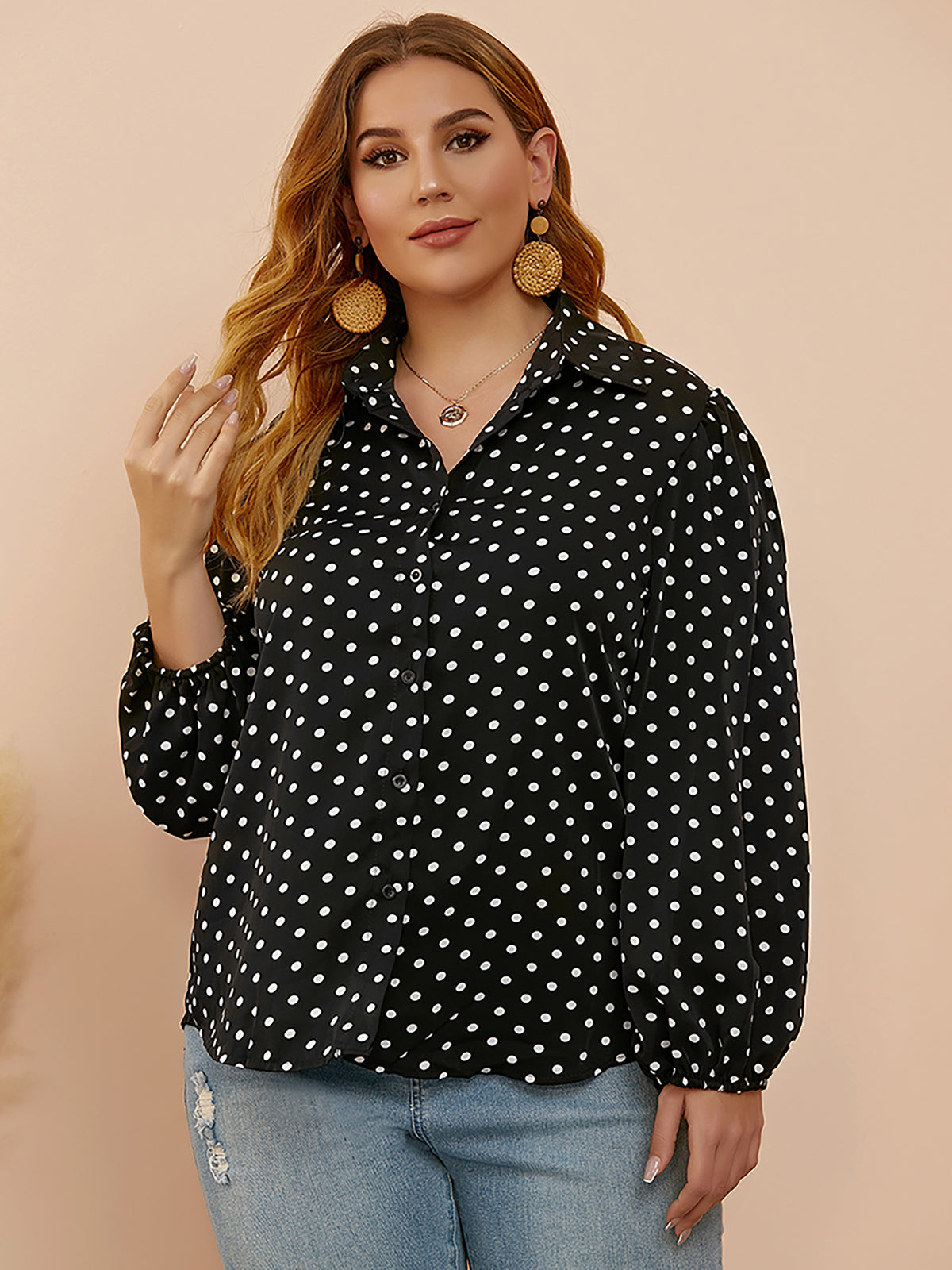 Plus Size  Polka Dot Blouse 1241042