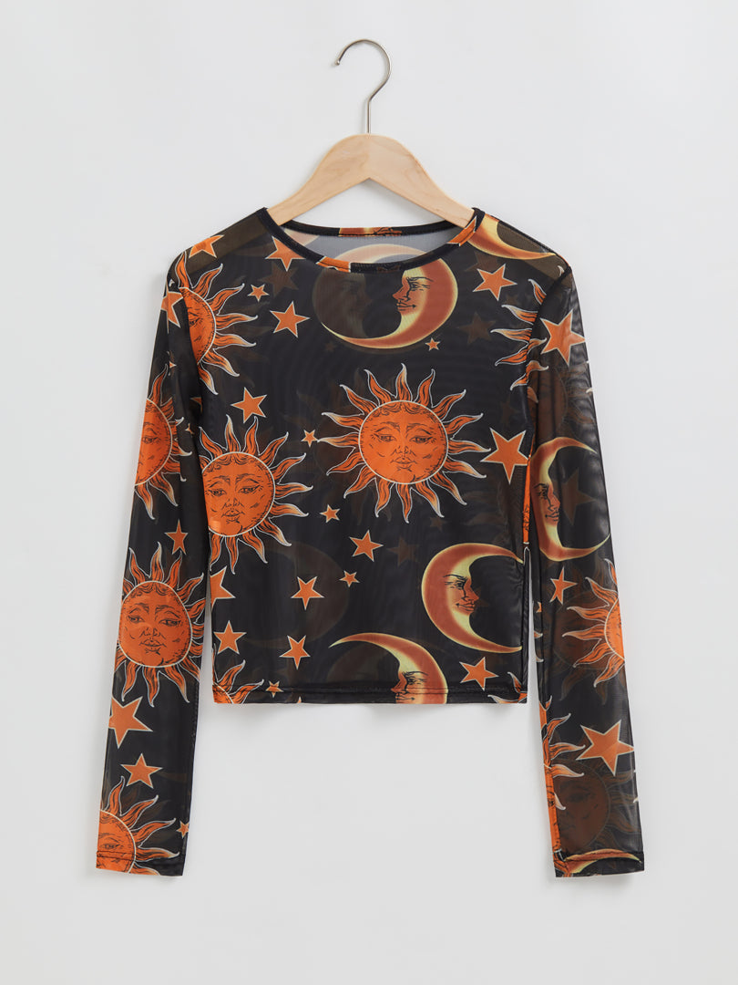 Printed Mesh Sheer Top 110751