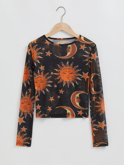 Printed Mesh Sheer Top 110751