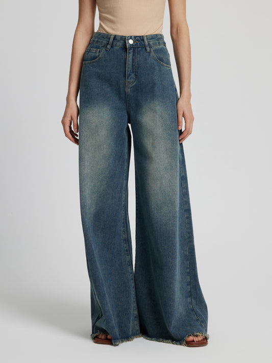 Raw Hem Wide Leg Jeans 111695