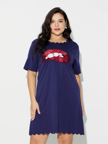 Plus Size Sequinned T-Shirt Dress 120565