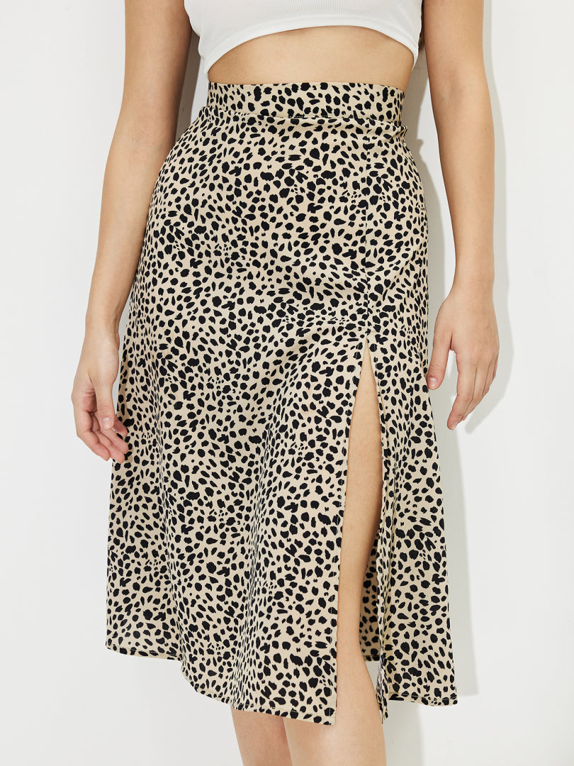 Printed Slit Midi Skirt 120678